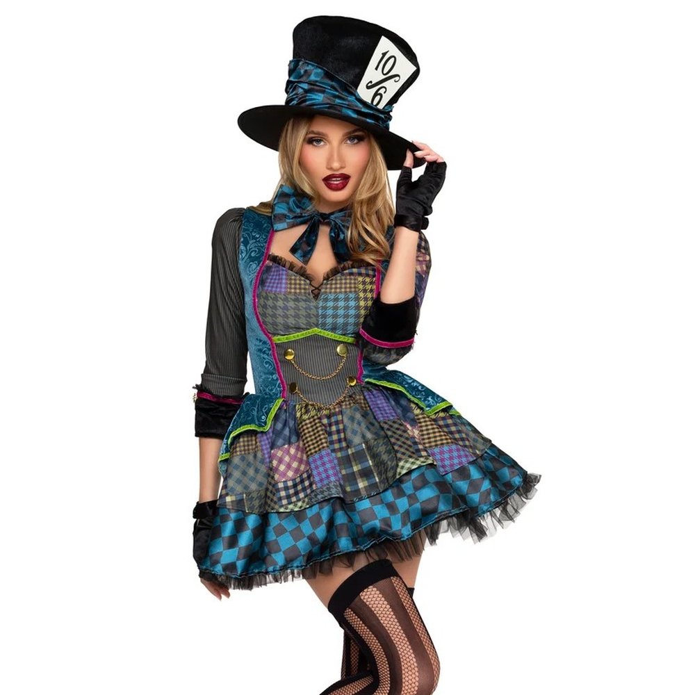 Leg Avenue - Tea Party Mad Hatter Dress Kostuum - Multicolours/Blauw